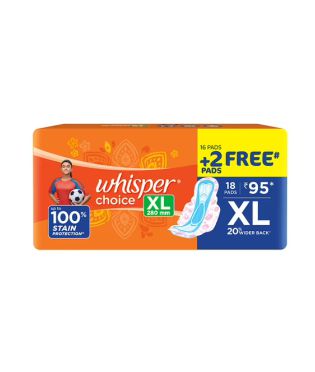 Whisper Choice Sanitary Pads for Women, XL-18 Pads